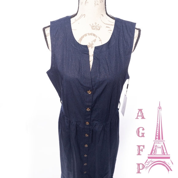 Calvin Klein maxi sleeveless flounce navy dress - Picture 9 of 11